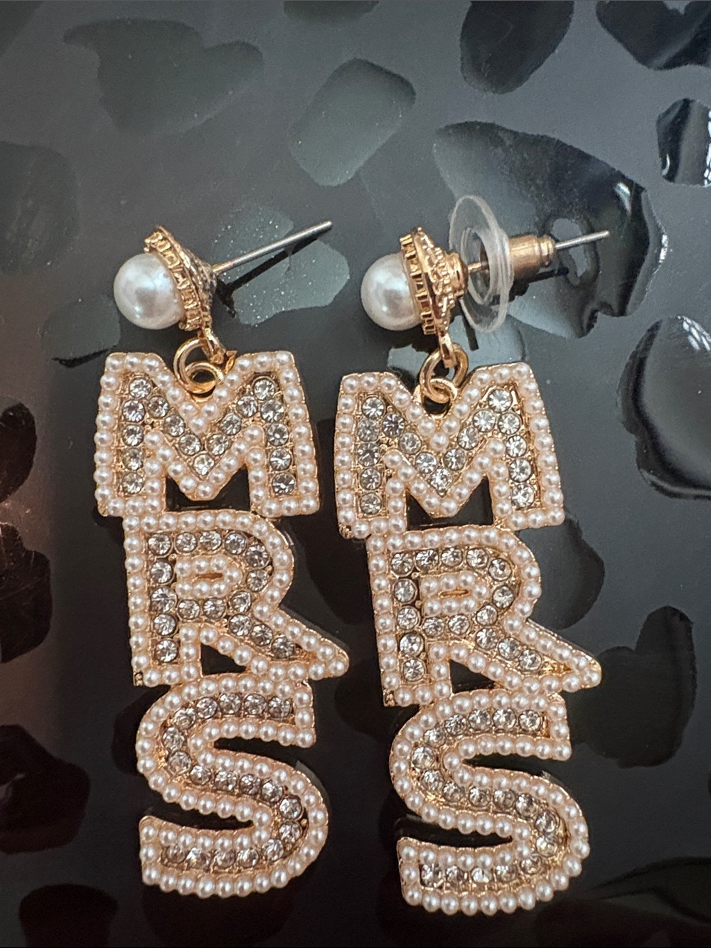 Gold Pearl and Crystal Mrs. Drop Earrings